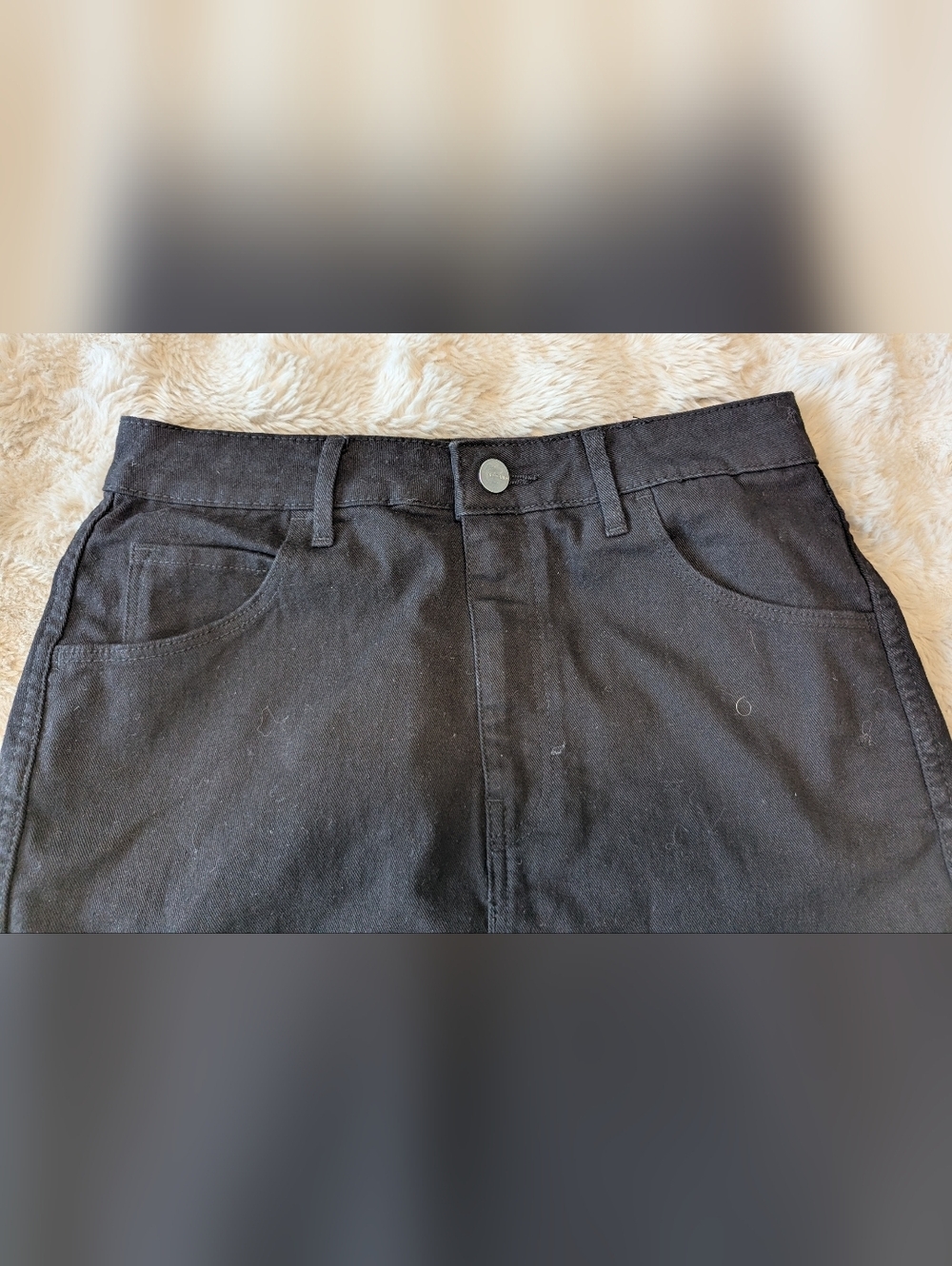 2/$20 H&M Black Denim Mini Skirt with Frayed Hem - Picture 3 of 6